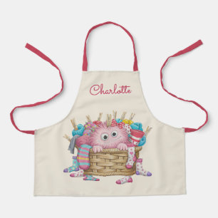 Delantal Diseño de monstruo de calcetín esponjoso rosa lind