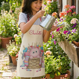 Delantal Diseño de monstruo de calcetín esponjoso rosa lind
