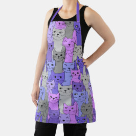 Delantal Diseño de muchos gatos morados