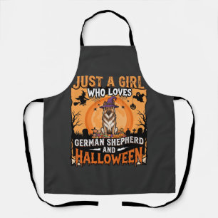 Delantal Diseño de niña de Halloween con pastor alemán bruj