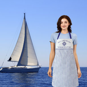 Delantal Diseño de nombre de barco con monograma de rayas n