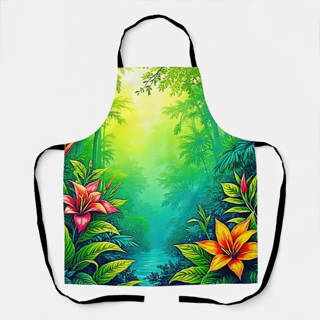 Delantal Diseño de oasis de jungla tropical exuberante (Anverso)