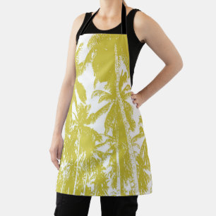 Delantal Diseño de Palmeras en Dorado y Blanco