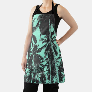 Delantal Diseño de palmeras en negro y azul