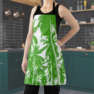 Delantal Diseño de palmeras en verde y blanco