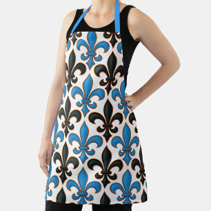 Delantal Diseño de patrón barroco azul negro flor de lis