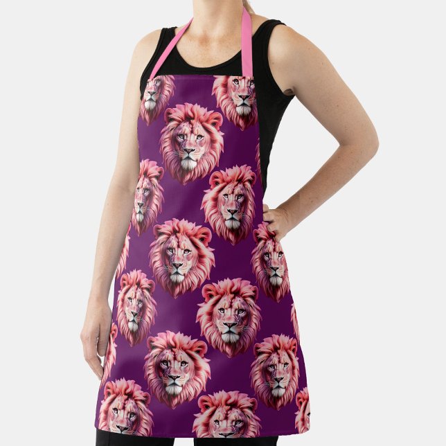 Delantal Diseño de patrón de animal de cabeza de león rosa  (Subido por el creador)