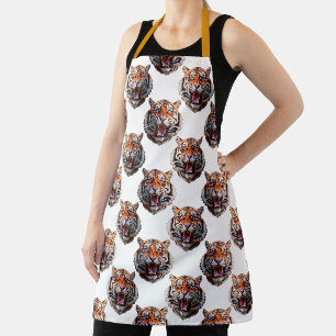 Delantal Diseño de patrón de cabeza de tigre - Blanco