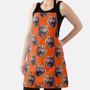 Delantal Diseño de patrón de cabeza de tigre naranja