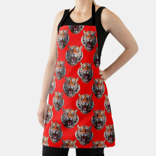Delantal Diseño de patrón de cabeza de tigre rojo
