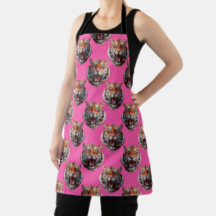 Delantal Diseño de patrón de cabeza de tigre rosa