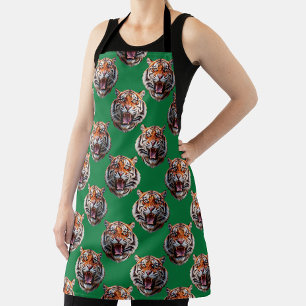 Delantal Diseño de patrón de cabeza de tigre verde