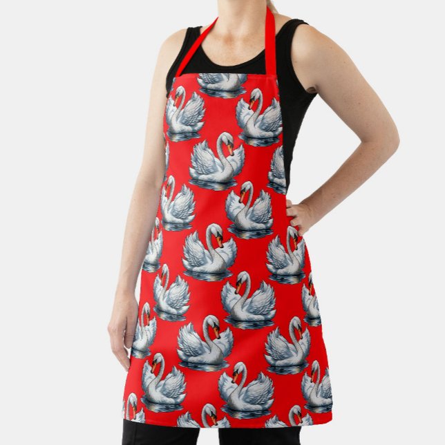 Delantal Diseño de patrón de cisnes sobre rojo (Subido por el creador)