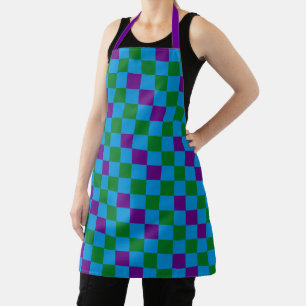 Delantal Diseño de Patrón de Cuadros Azul Verde Púrpura