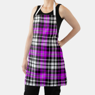 Delantal Diseño de patrón de cuadros escoceses negro morado