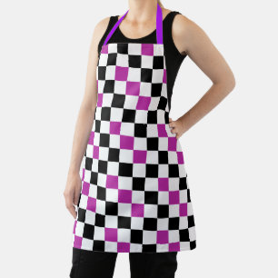 Delantal Diseño de patrón de cuadros púrpura negro y blanco