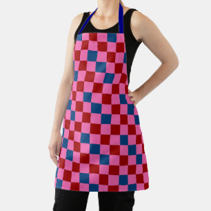 Delantal Diseño de Patrón de Cuadros Rojo Rosa Azul