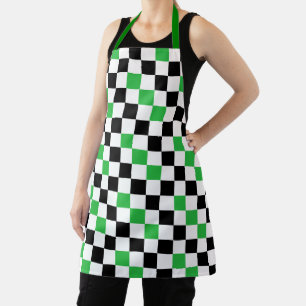 Delantal Diseño de Patrón de Cuadros Verde Negro Blanco