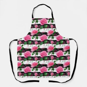 Delantal Diseño de patrón de flor Rosa de fondo a rayas