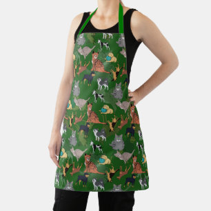 Delantal Diseño de patrón de gatos y perros sobre verde 