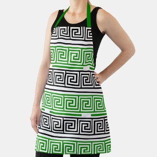 Delantal Diseño de patrón de llave griega en verde negro y