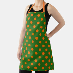 Delantal Diseño de patrón de lunares naranja sobre verde