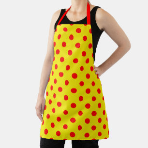 Delantal Diseño de Patrón de Lunares Rojo Sobre Amarillo