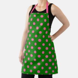 Delantal Diseño de patrón de lunares rosados sobre verde
