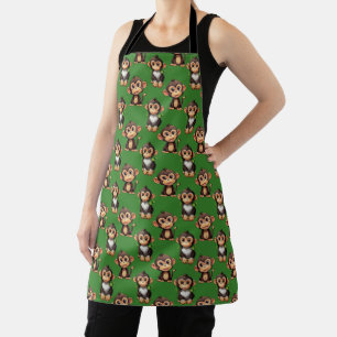 Delantal Diseño de patrón de mono verde