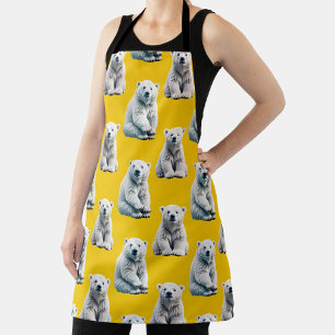 Delantal Diseño de patrón de oso polar amarillo