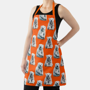 Delantal Diseño de patrón de oso polar en naranja