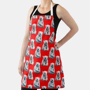 Delantal Diseño de patrón de oso polar en rojo