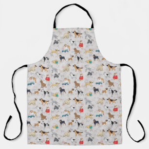 Delantal Diseño de patrón de perros pequeños blanco