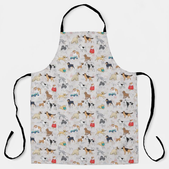 Delantal Diseño de patrón de perros pequeños blanco (Anverso)