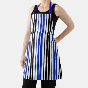 Delantal Diseño de patrón de rayas blancas negras azules