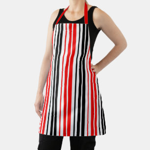 Delantal Diseño de patrón de rayas rojas negras y blancas