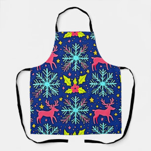 Delantal Diseño de patrón de reno de Navidad azul fresco