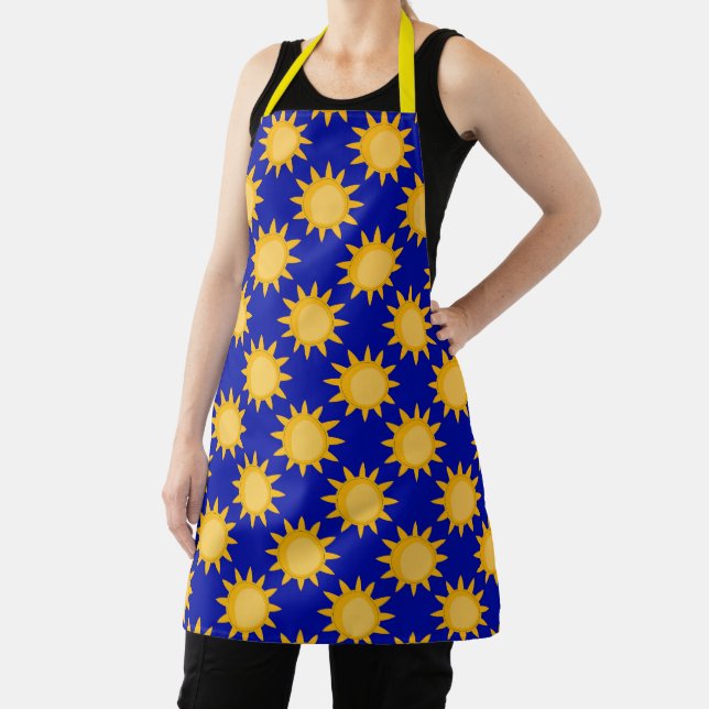 Delantal Diseño de patrón de sol sobre azul (in situ)