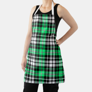 Delantal Diseño de patrón de tartán a cuadros verde negro b