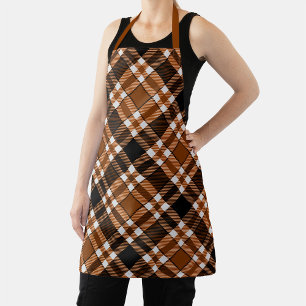 Delantal Diseño de patrón de tartán de franela marrón negro