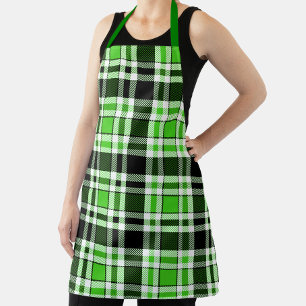 Delantal Diseño de patrón de tartán de franela verde negro