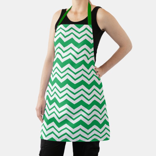 Delantal Diseño de patrón en zigzag de chevron blanco verde (in situ)