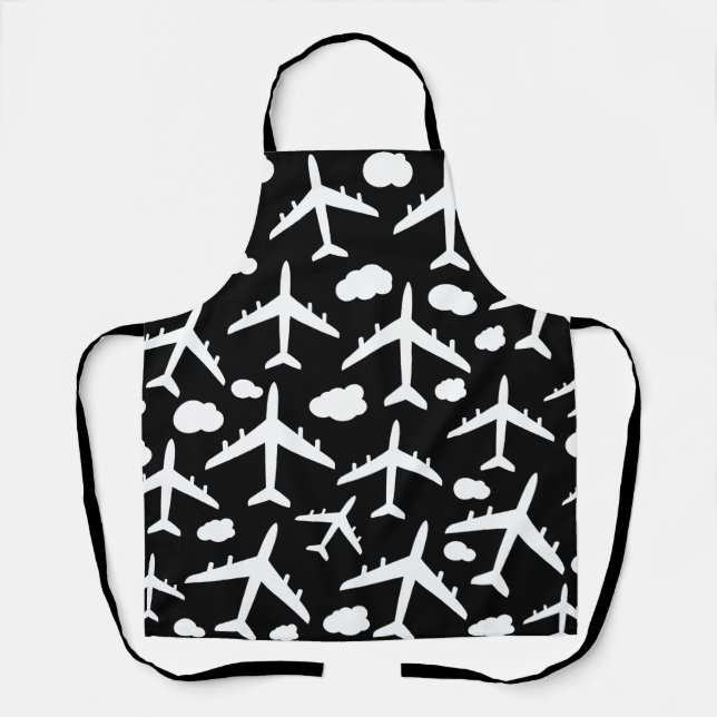 Delantal Diseño de patrones de aeronaves de aviones negros (Anverso)