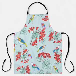 Delantal Diseño de patrones de aves y bayas.