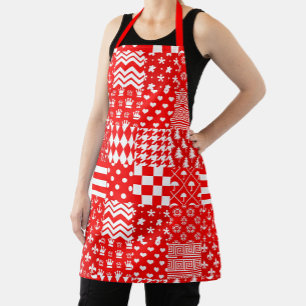 Delantal Diseño de patrones mixtos blancos rojos