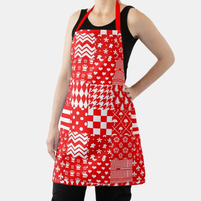 Delantal Diseño de patrones mixtos blancos rojos (Subido por el creador)