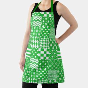 Delantal Diseño de patrones mixtos de color blanco verde