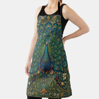 Delantal Diseño de pavo real bohemio vintage elegante