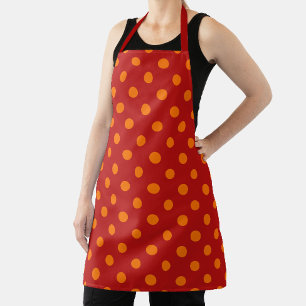 Delantal Diseño de puntos polka del Naranja de fondo rojo