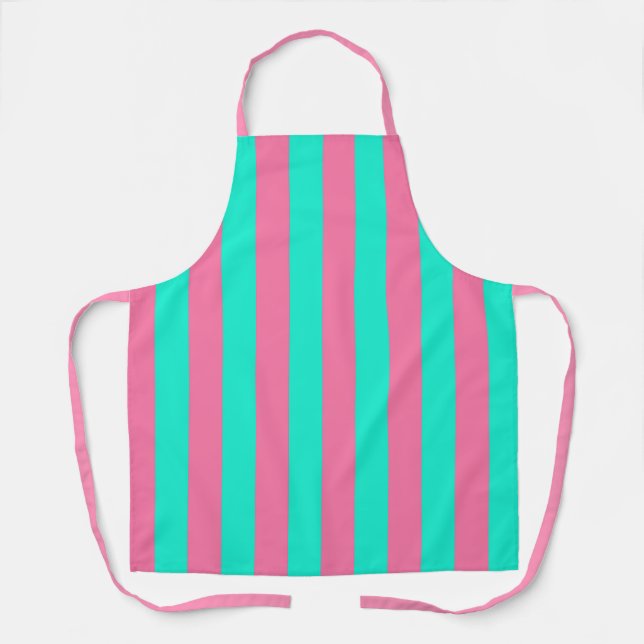 Delantal Diseño de rayas verdes menta rosadas (Anverso)